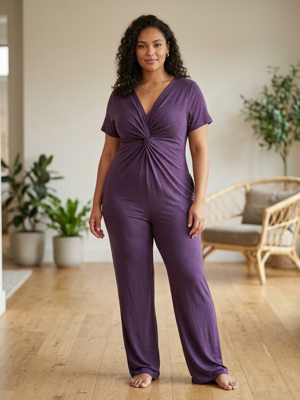 Smash + Tess Plum Twist-Front Short-Sleeve Jumpsuit Size XL